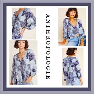 Maeve by Anthropologie Boho Paisley Patchwork Cathy Pleated Tunic Top Size Large